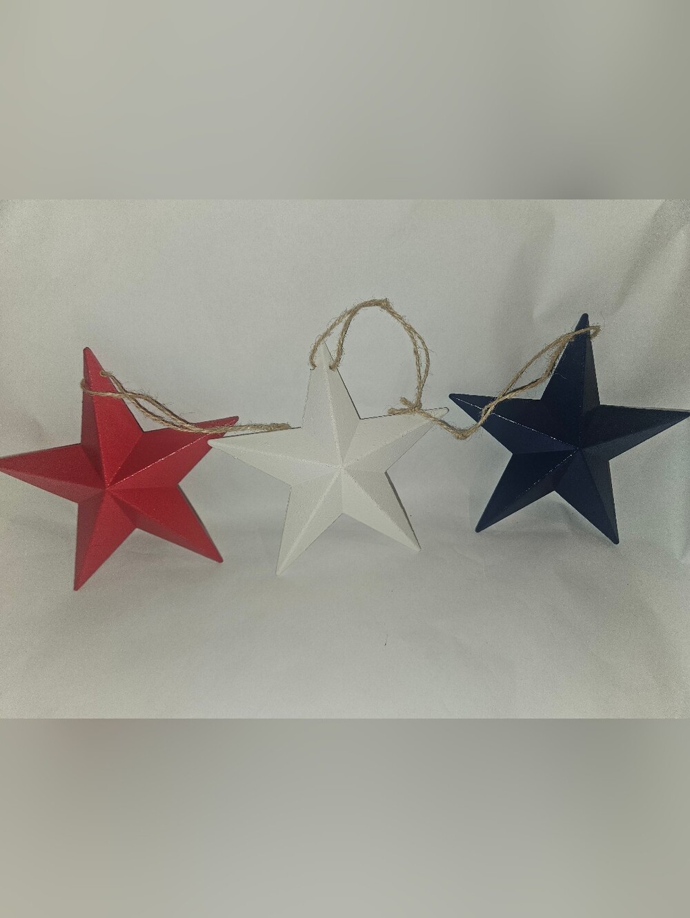 3 Patriotic Star Hanging Ornaments - Red, White, Blue